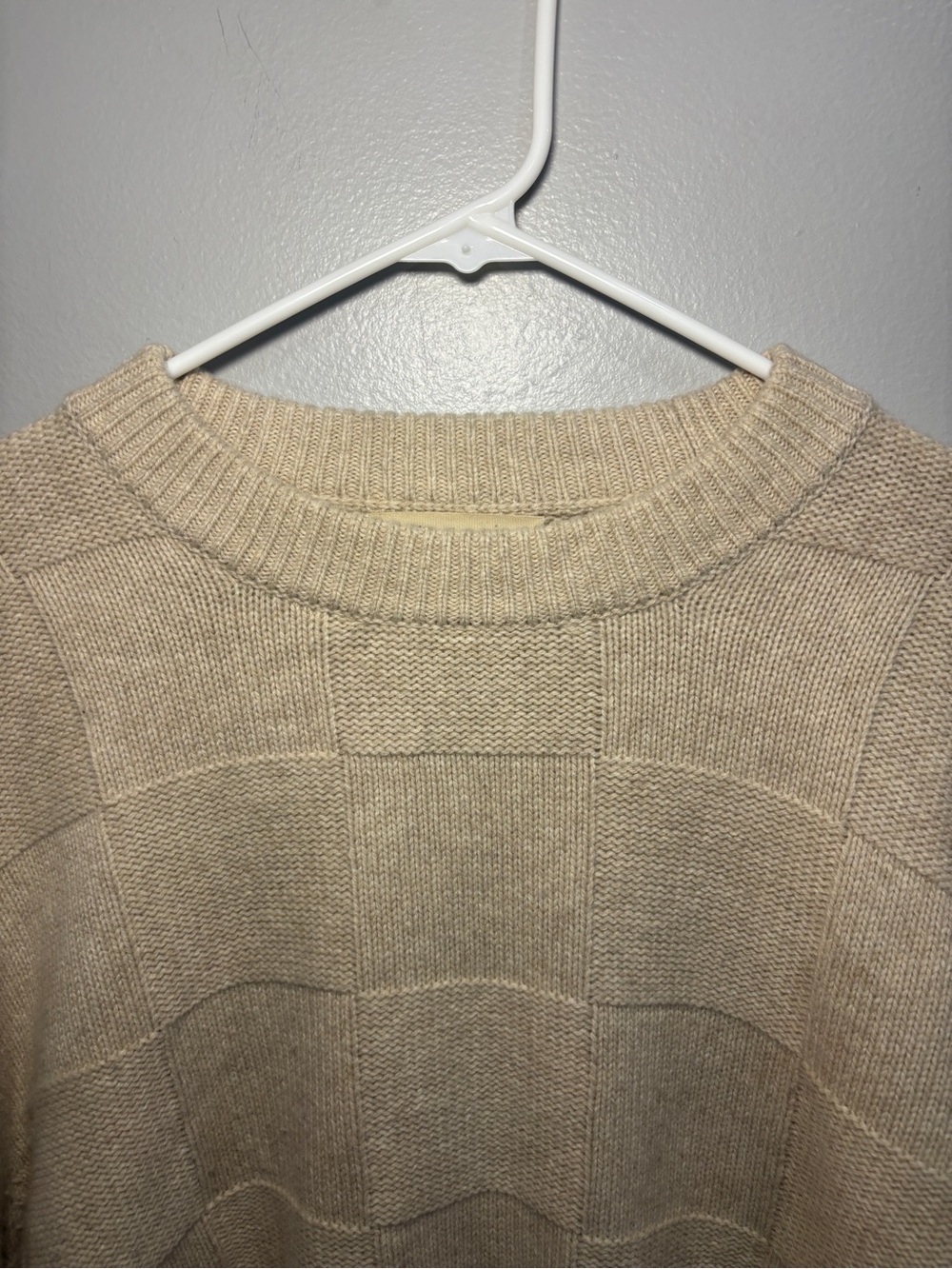 Madewell Men’s Checkerboard Beige Cream Sweater Oversize Fit Wool Blend Medium - Picture 4 of 9